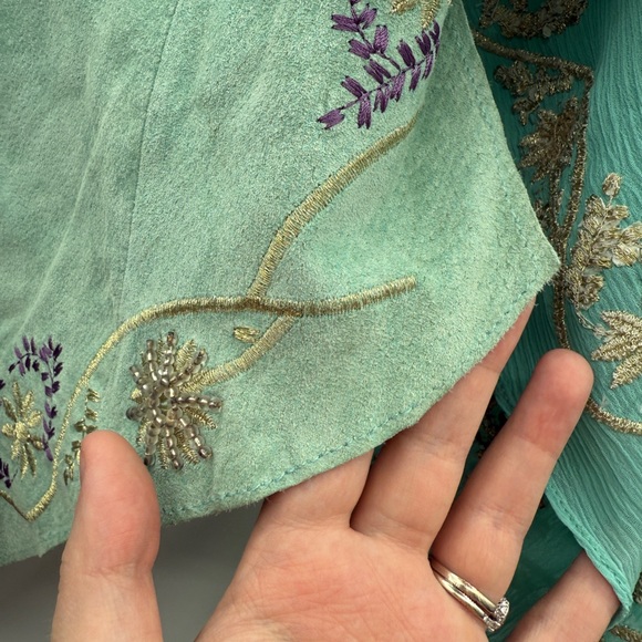 Vintage Wilson's Leather‎ Blue Suede Boho Western Sequin Kimono Sleeve Top Sz XL - Picture 11 of 16